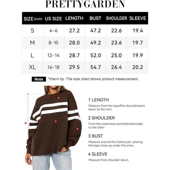 Womens Fall Fashion Striped Oversized Sweatshirt - Crewneck Long Sleeve Casual - Picture 7 of 7